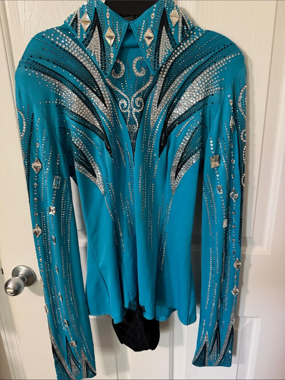 Teal Competition Show Shirt with Crystal Embellishments